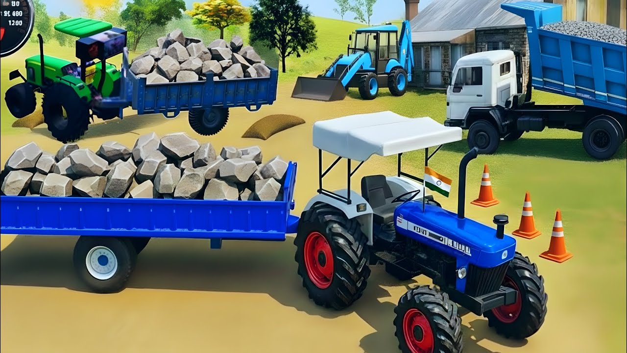 Indian vehicle Simulator 3D gameplay | truck 🆚 TRACTOR Driving, Farming & Village Life Game