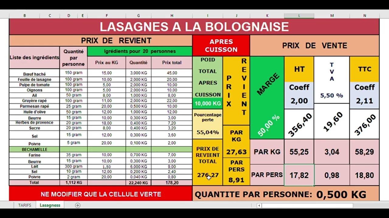 calcul des prix cuisine traiteur