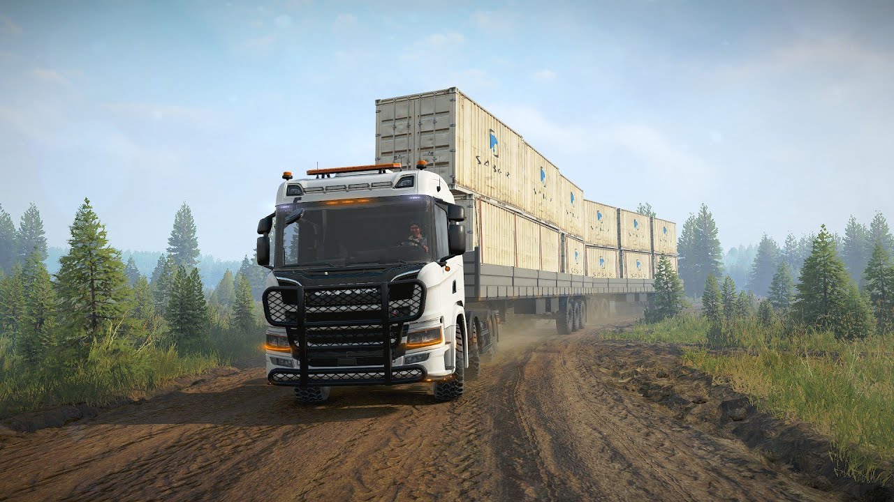 **SCANIA HEAVY HAUL: DOUBLE Trailers with Stacked Containers on Extreme Mud