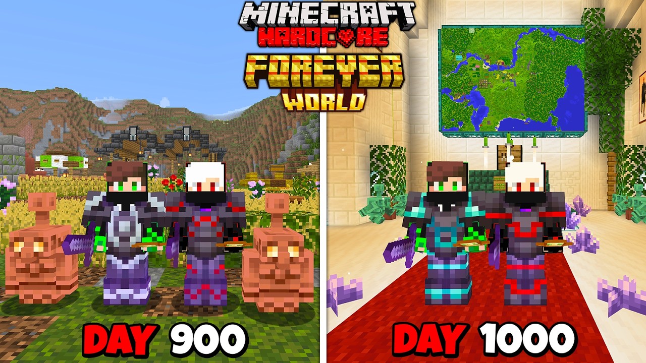 We Survived 1000 Days In Forever World In Minecraft Hardcore...!