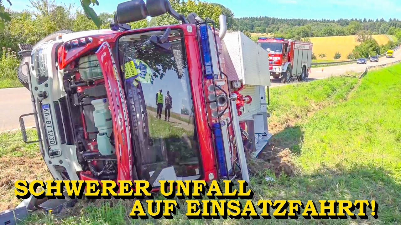 +++ SCHWERER UNFALL AUF EINSATZFAHRT +++ FEUERWEHRAUTO (TLF) KIPPT UM | BERGUNG | 3 LEICHTVERLETZTE