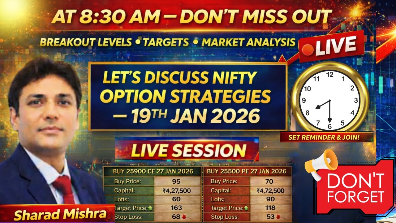 Live NIFTY Market Analysis | Jan 19 2026 , 8:30 AM | Pre-Market Levels,  || Sharad Mishra के साथ