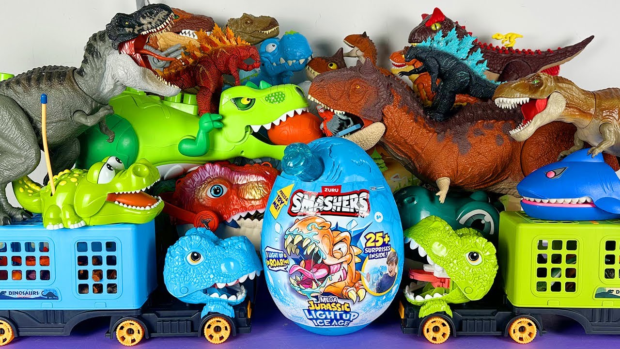 Jurassic World Unboxing Review Asmr Colorful Dinosaur T-rex Carnotaurus Mosa Stego Spino Dino Trucks