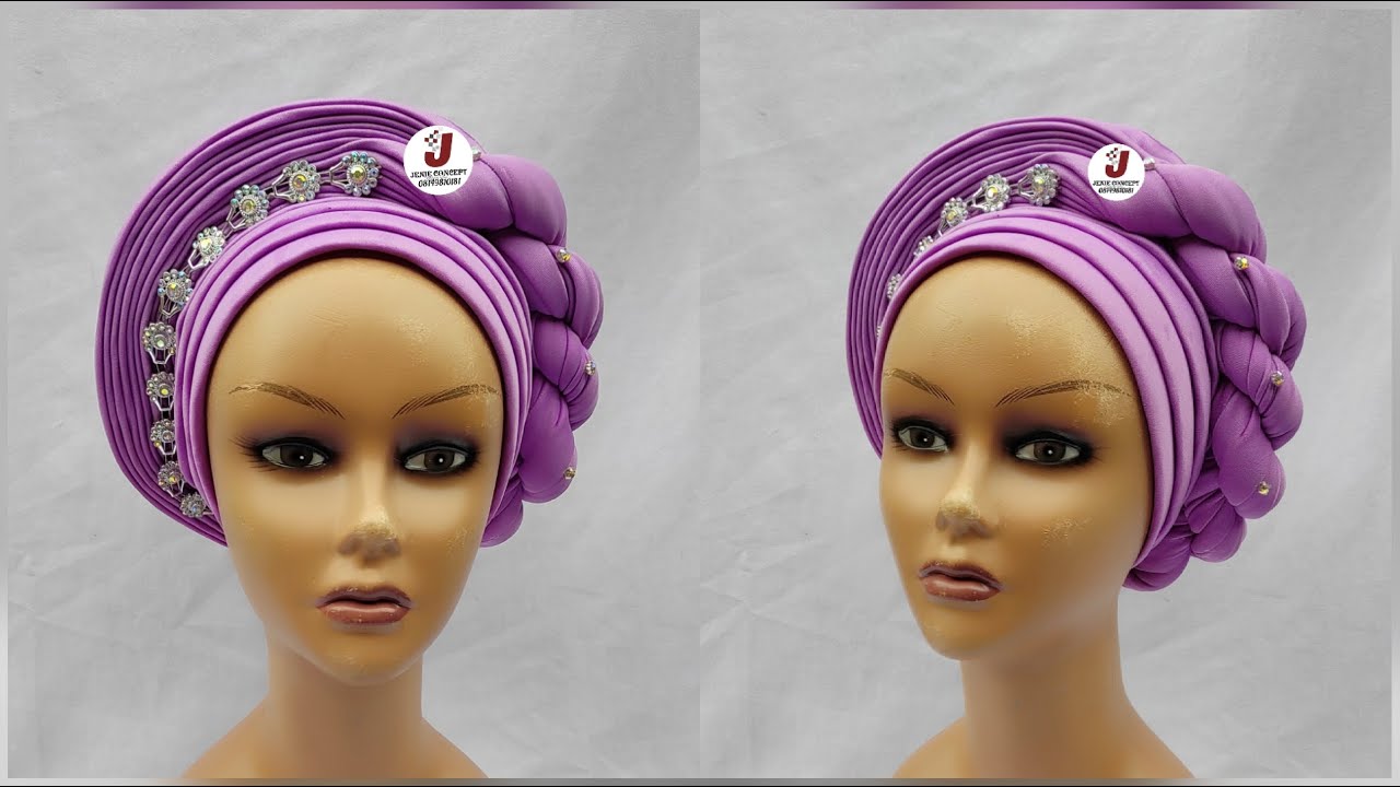 Round Pleated Turban Cap with Pleated Frame and Twisted Design/Turban Gele