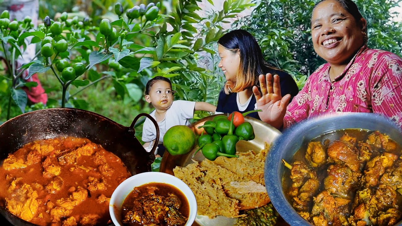 Cooking and eating Nepali village style chicken curry with local dhido🔥🔥 ढिडो र कुखुराको झोल 