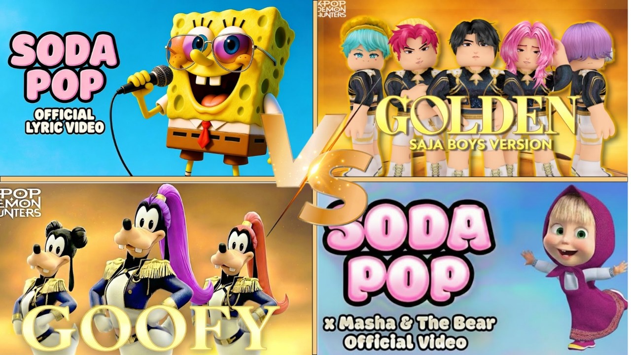 ✨ SpongeBob 🧽 vs Goofy 🐶 vs Masha 👧 vs Saja Boys 💙 | Soda Pop Battle 🥤🔥