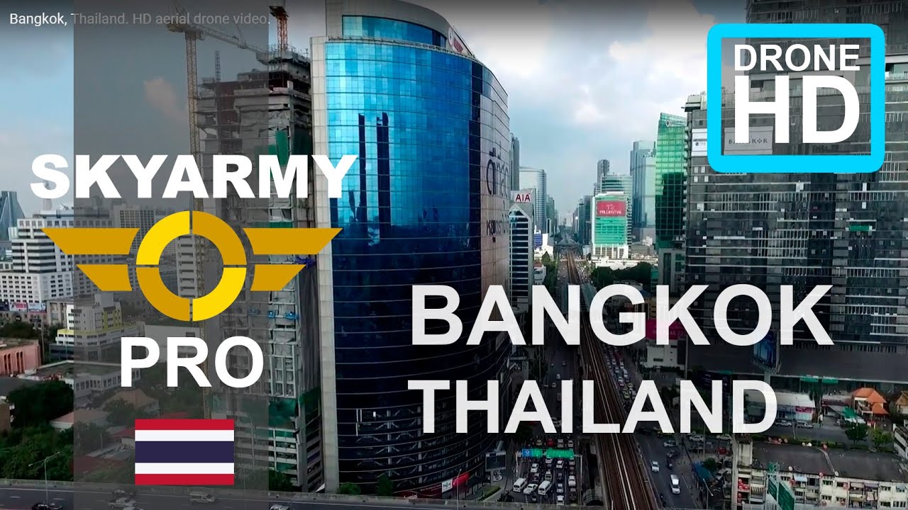 Unusual skyview on Bangkok, Thailand. HD aerial drone video.
