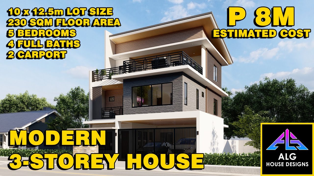 A ₱8M Modern 3-Storey Home That Fits 5 Bedrooms on a 10x12.5m Lot (2026) | ALG Designs