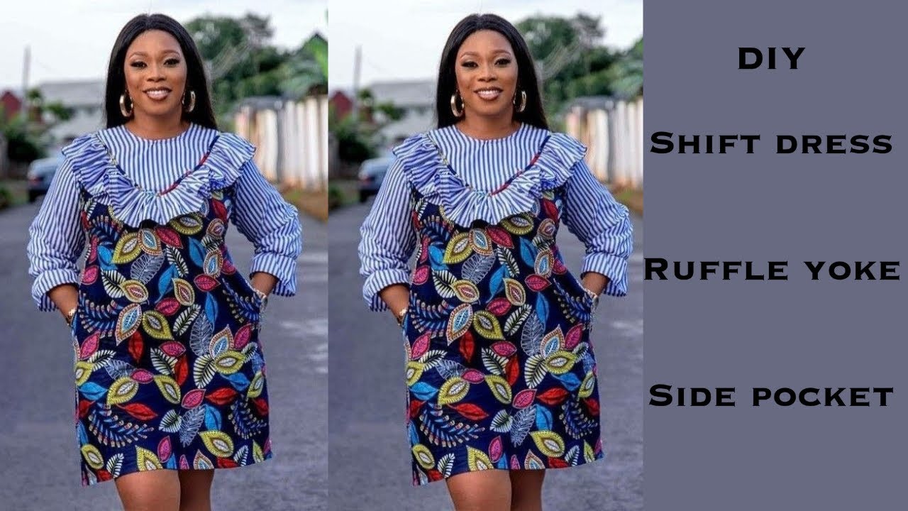 HOW TO MAKE A SHIFT DRESS WITH RUFFLE DESIGNED YOKE AND SIDE POCKET [Cutting & Stitching] Detailed