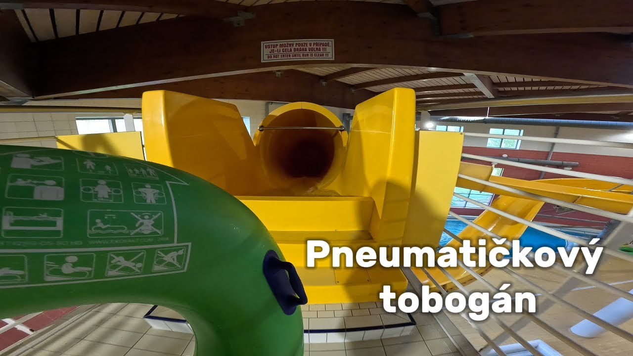 Tire Water Slide in Water Park Aquapark Beroun Czech Republic, POV 4k