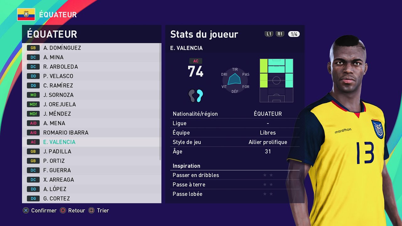 [PES 2021] ECUADOR NT players real name & rates