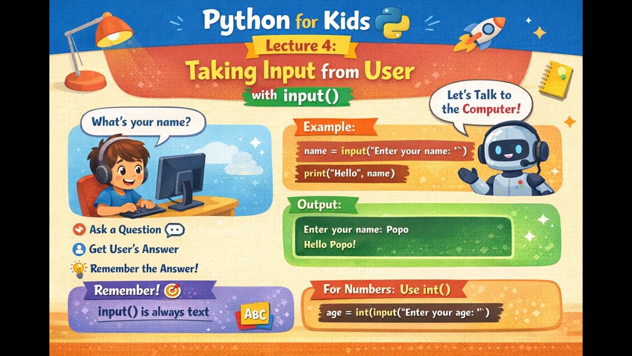 Python for Kids 🐍 | Lecture 4 | input() Function Explained 💬