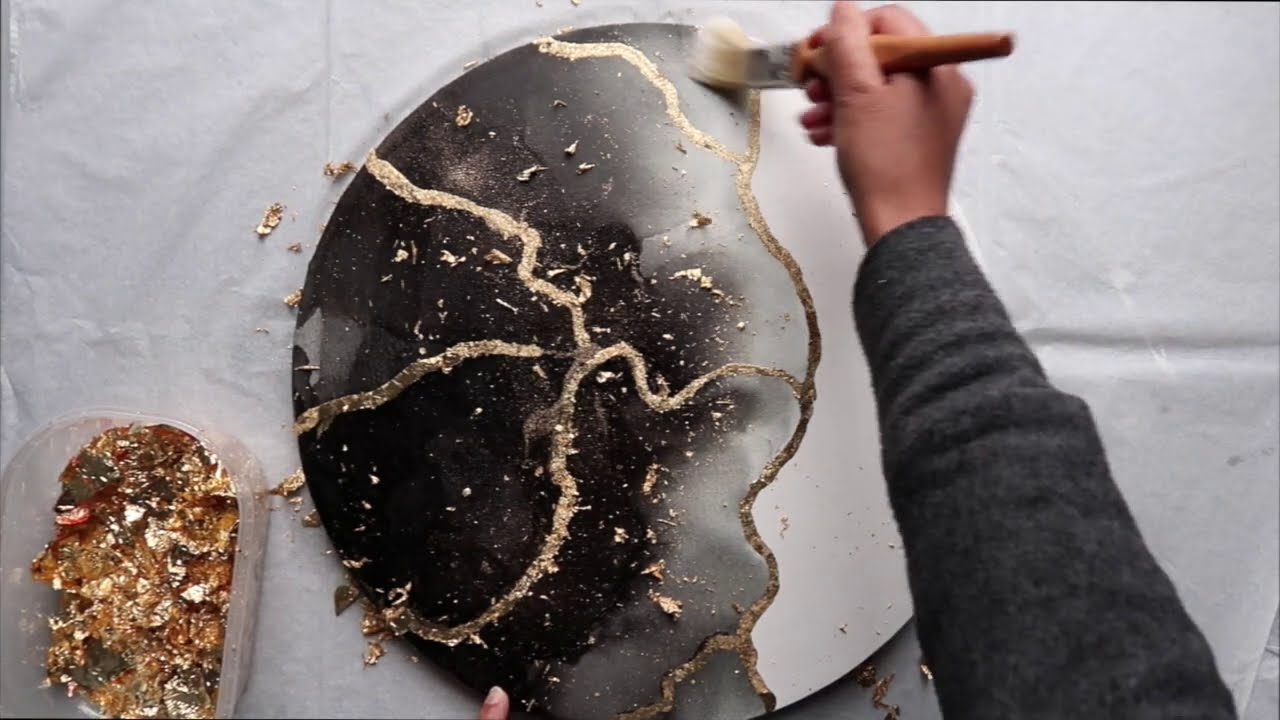 Easy step-by-step Alcohol Ink on canvas with Gold Leaf & Arabic Calligraphy | Qalbcalligraphy