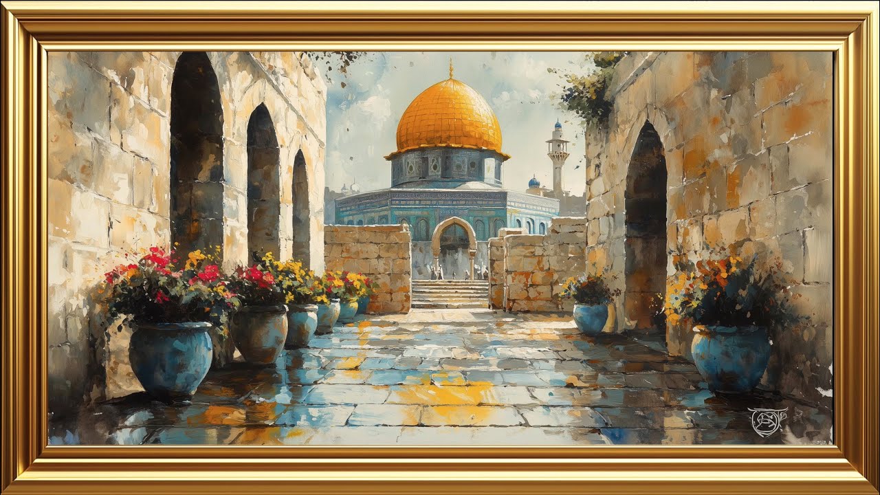 ZİYARET | Al Aqsa Watercolor | Gold Frame | Islamic Screensaver TV 2 Hrs | No Music