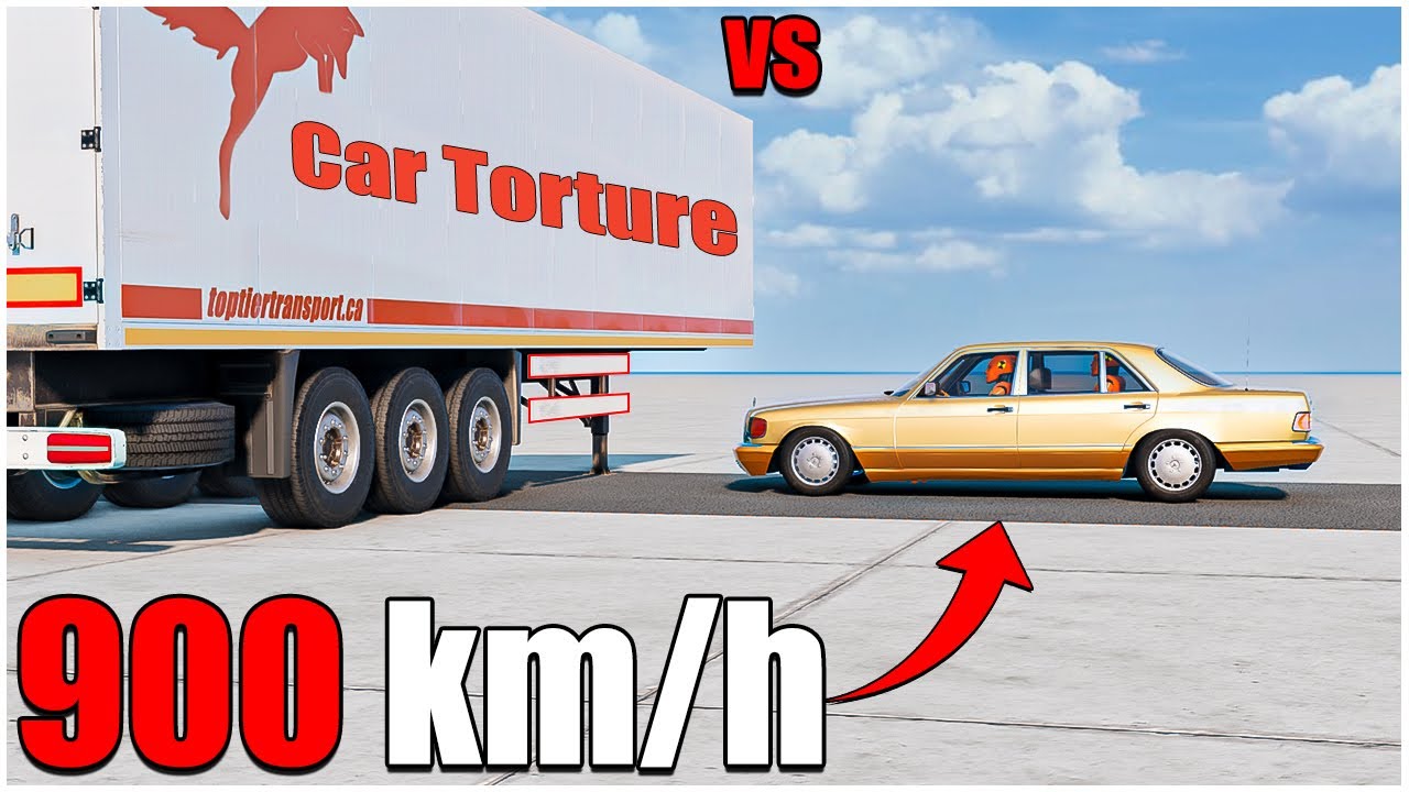 Beamng Drive | Mercedes Benz W126 With Dummy VS Truck Trailer 900 km/h | #cars crash test