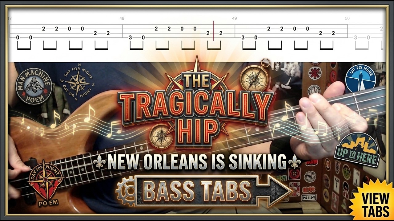 New Orleans Is Sinking by The Tragically Hip - Bass Cover with Tabs Play-Along