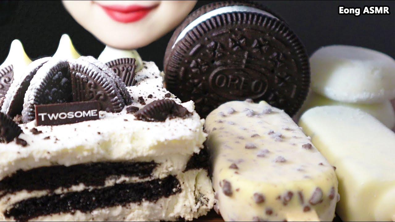 ASMR COOKIES & CREAM ICE CREAM CAKE MAGNUM HERSHEY'S OREO MOCHI 쿠앤크 아이스크림 케이크 매그넘 허쉬 아이스박스 오레오 찹쌀떡