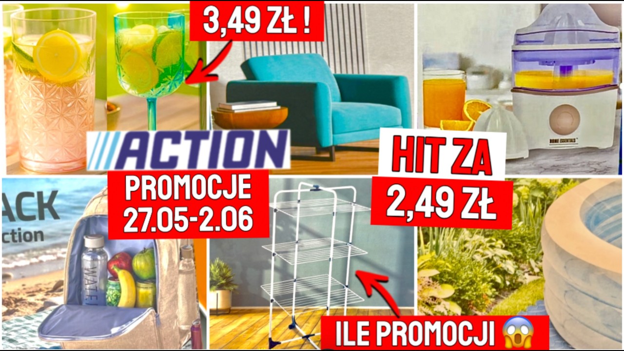 📍ACTION PROMOCJE 27.05-2.06😱PIONOWA SUSZARKA NA PRANIE,KIELISZKI 3,49zł GRUBE PRZEŚCIERADŁA PRZEGLĄD