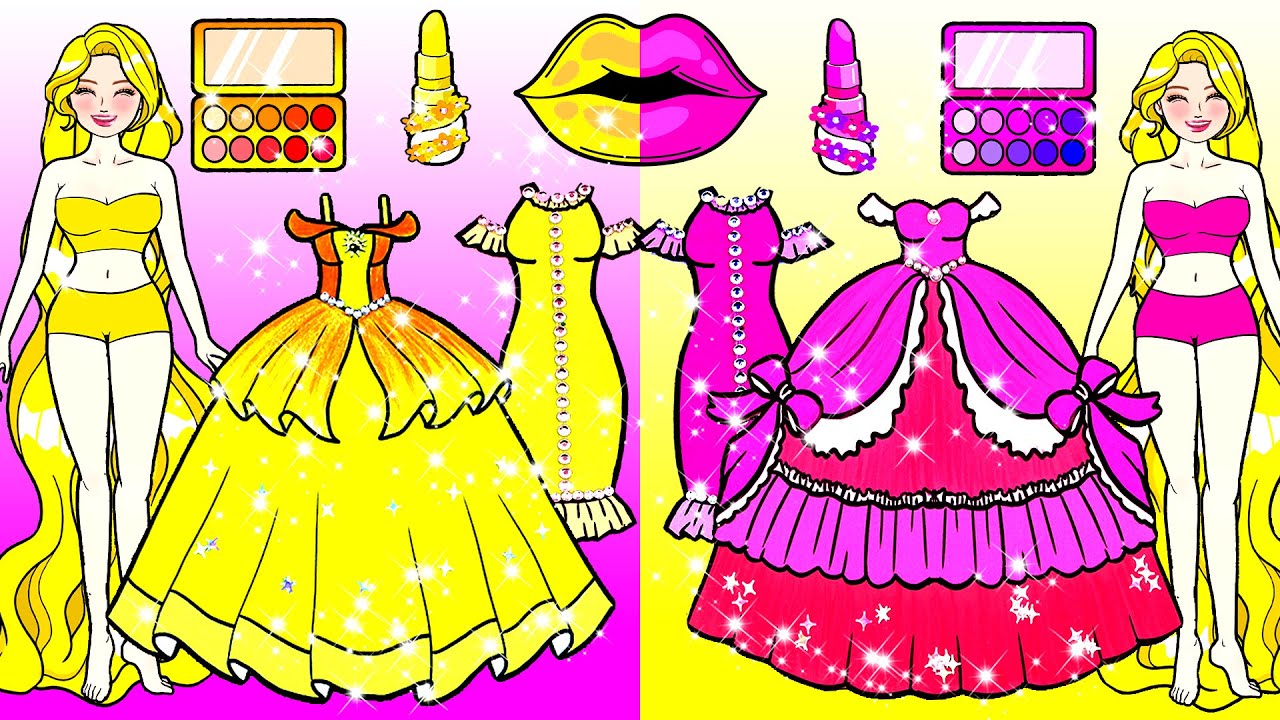 Pink vs Yellow Barbie Makeup & Dress Up - Barbie Transformation Handmade - Woa Doll Channel