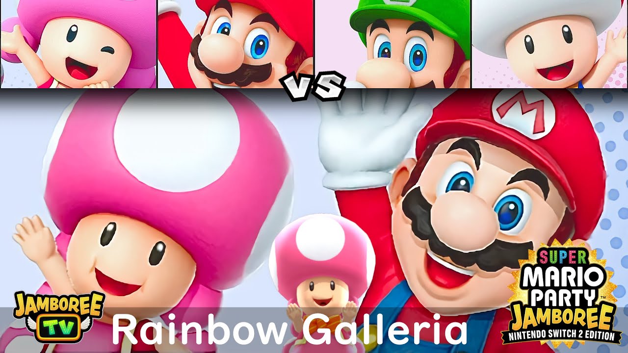 Super Mario Party Jamboree TV Toadette and Mario vs Luigi and Toad in Rainbow Galleria