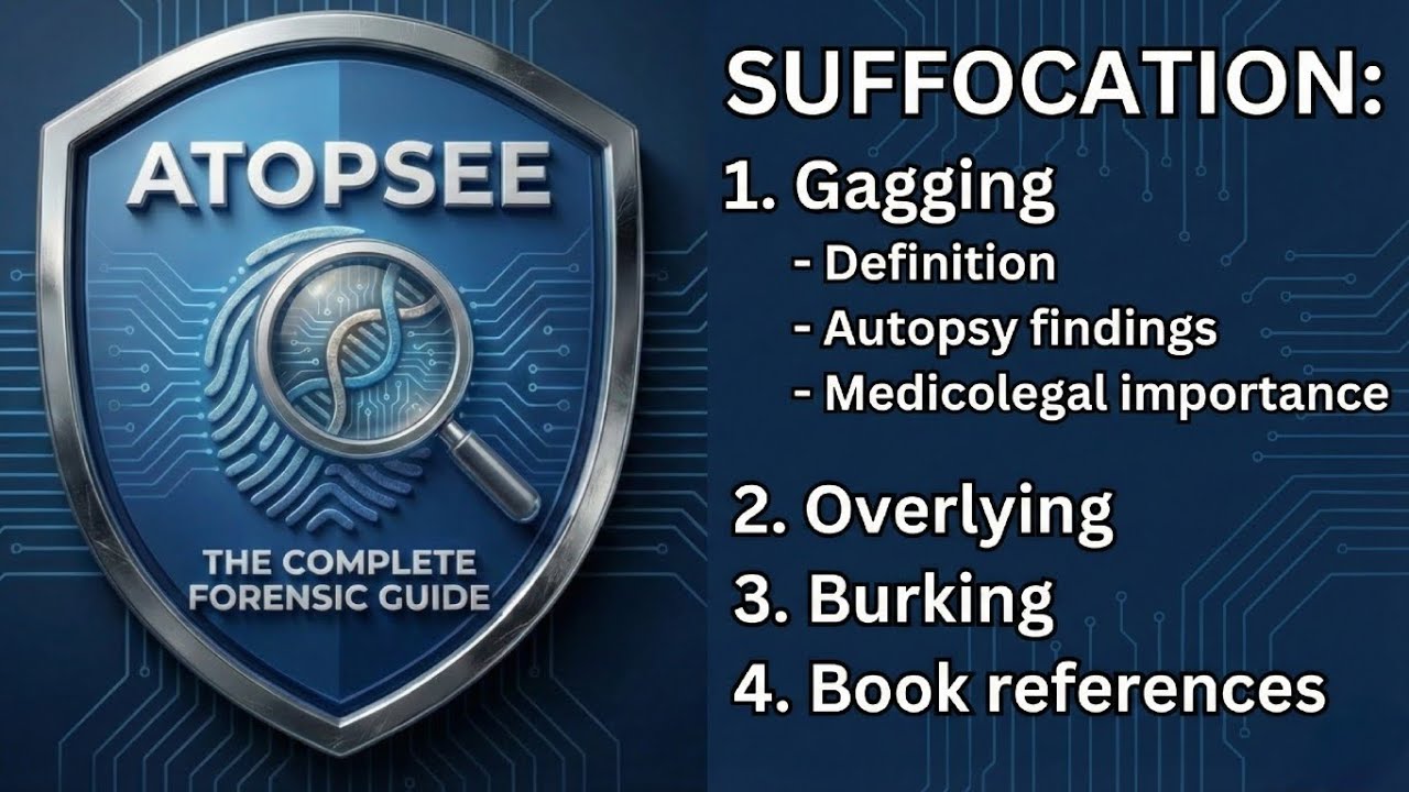 Suffocation: Gagging, defination, autopsy findings, Overlying, Burking