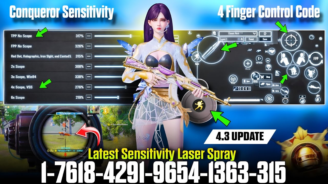 4.3 Update Zero Recoil Sensitivity Settings in BGMI-PUBG 🔴 sensitivity code 🔥/ 4 Finger Control code
