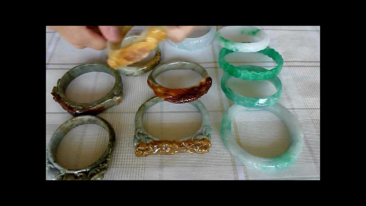Carved Burmese Jadeite Bangle Bracelets