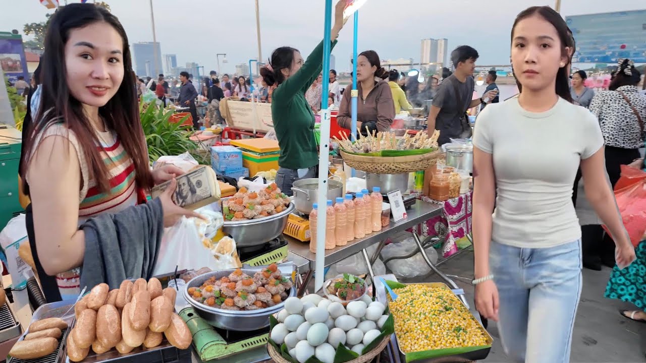 Amazing Place! Walking Tour in CAMBODIAN Street Food 2026 - Walk at Riverside Market, Phnom Penh