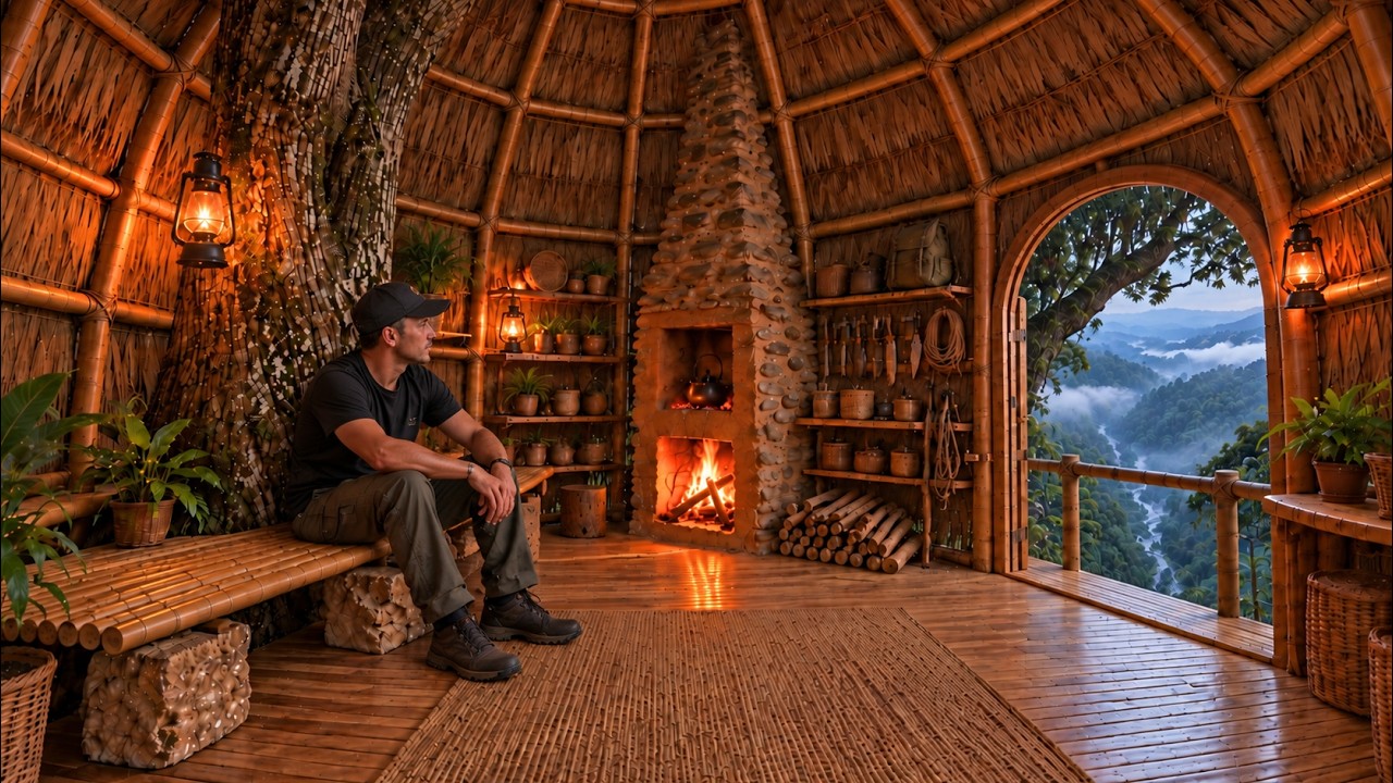 I Spent 28 Days Building a Treehouse Survival Shelter &mdash; Clay Stove, Palm Roof, Catch and Cook
