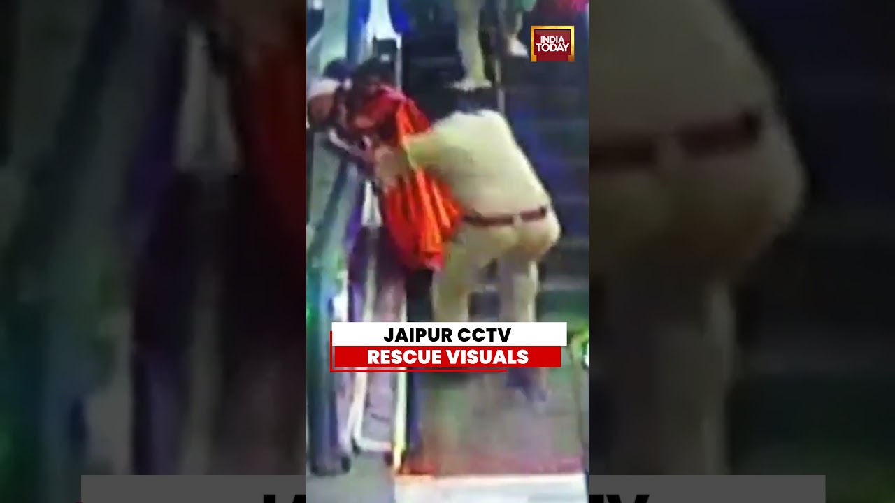 SHOCKING VIDEO: Jaipur CCTV Rescue Visuals Show Cop Saving Woman and Child from Escalator Accident