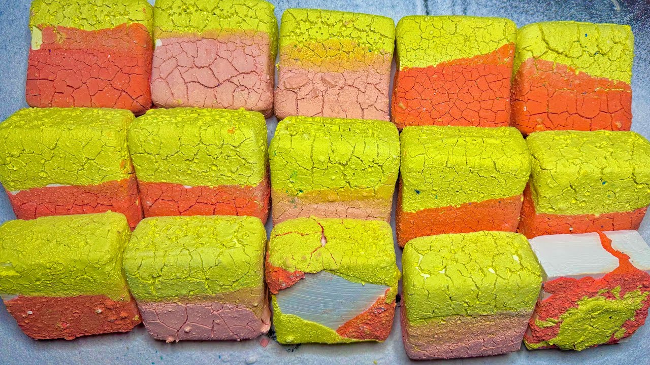 Pasted Yellow and Coral Freshies | ASMR Relaxation | ASMR Gym Chalk Crush