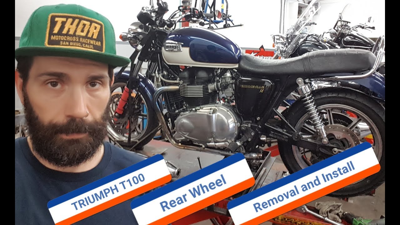 Снятие и установка заднего колеса Triumph T100