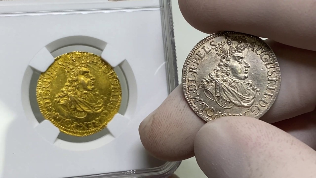 Królewska parka - Dukat toruński 1702 w złocie i srebrze - piękności Augusta II z 11 aukcji GNDM