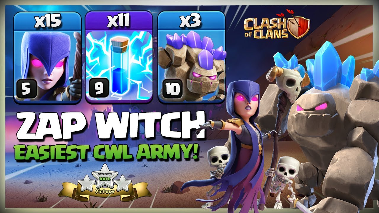 Best Th13 CWL Attack | Th13 Zap Witch | Th13 Zap GoWitch | Zap Golem Witch Th13 Attack Strategy coc