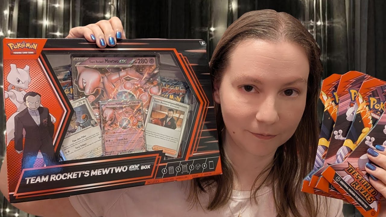 ASMR Pokemon Team Rocket's Mewtwo EX Box and Destined Rivals Packs Opening | Tapping