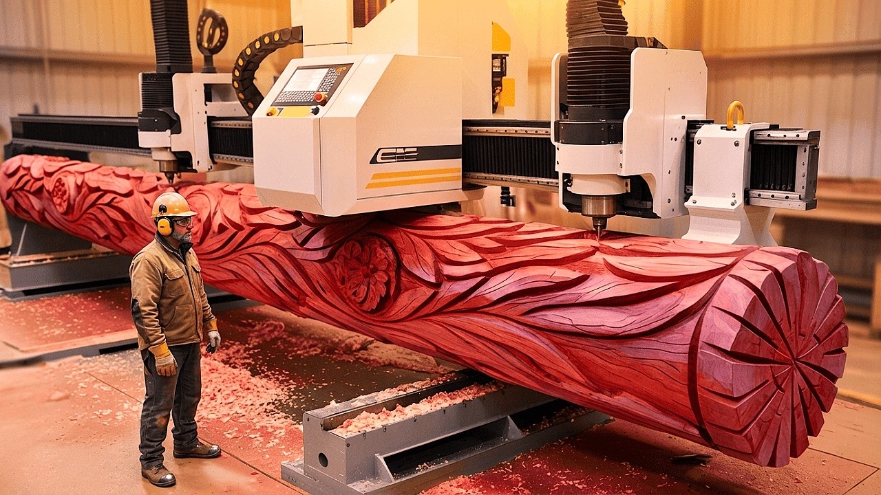 Warning: Potential Dangers and Risks When Crafting Giant Redwood Logs at Large Woodworking Workshop!