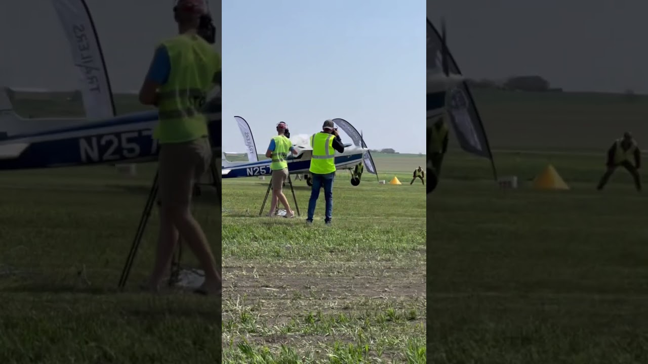 Tim Knutson taking off in the Cessna 150e at Wayne America STOL Competition