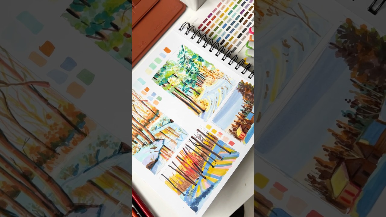 ❄️ Creative Sketchbook Spread with Himi Markers #painting #sketchbook #markers