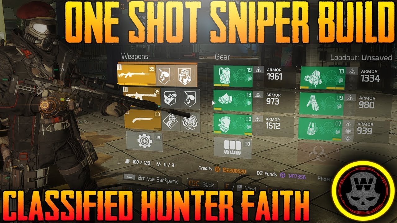 One Shot Sniper Build (Hunters Faith Classified Build) The Division 1.8