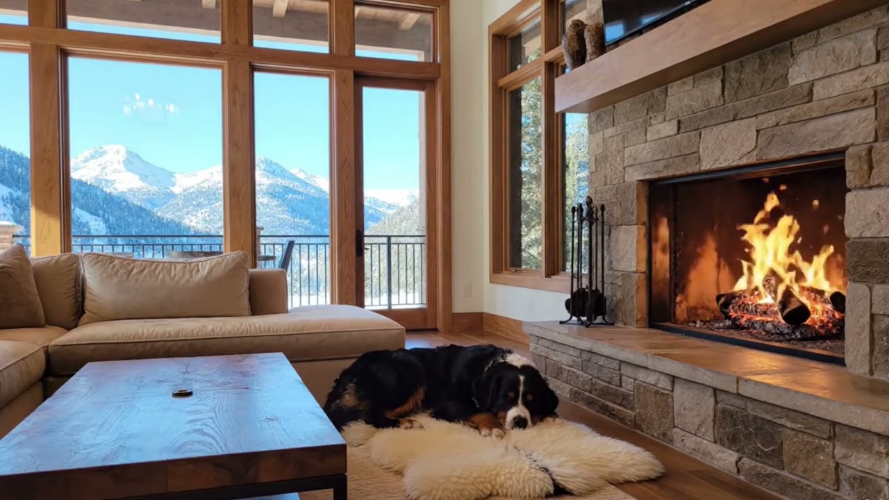 Soothing Slow Piano 🎹🐶 Fireplace Ambience with a Cozy Doggy | 3 Hours (No Ads)
