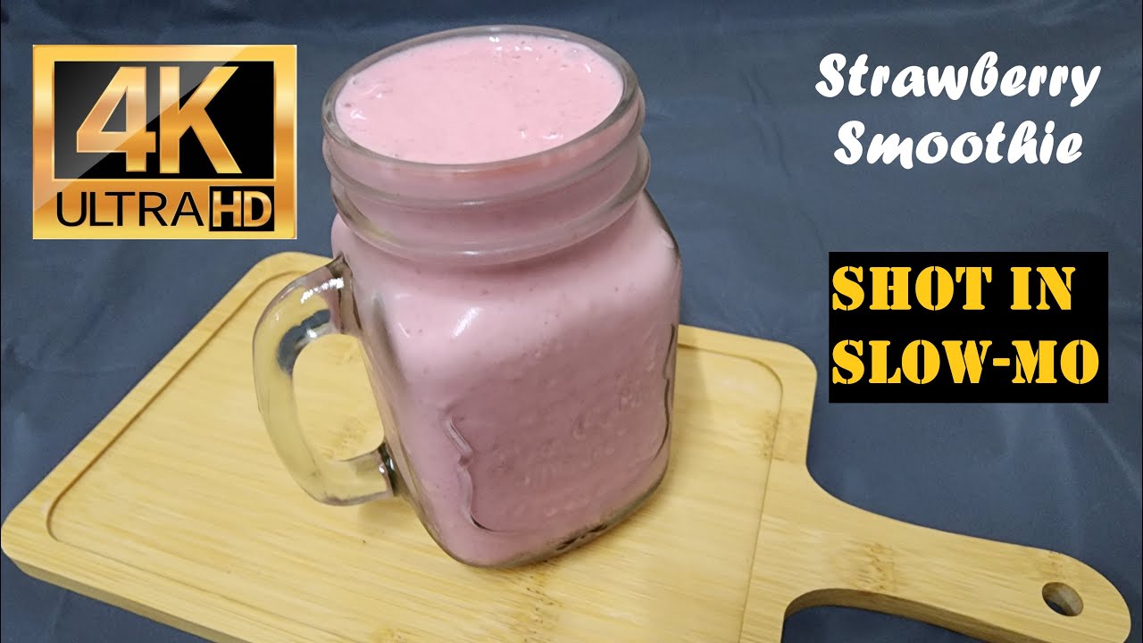 Strawberry Smoothie making in Slow motion 4K
