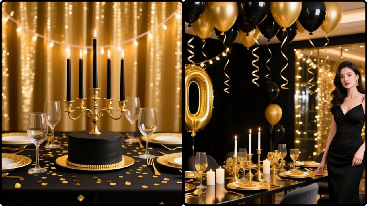 🎉 Como Decorar Cumplea&ntilde;os de Mujer en Negro y Dorado | Celebra tus 30 A&ntilde;os elegante