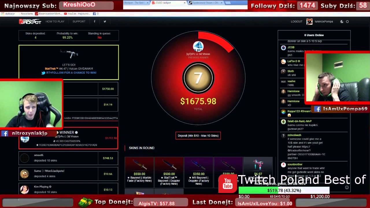 Isamu wygrywa 3200$ na CSGOJackpot
