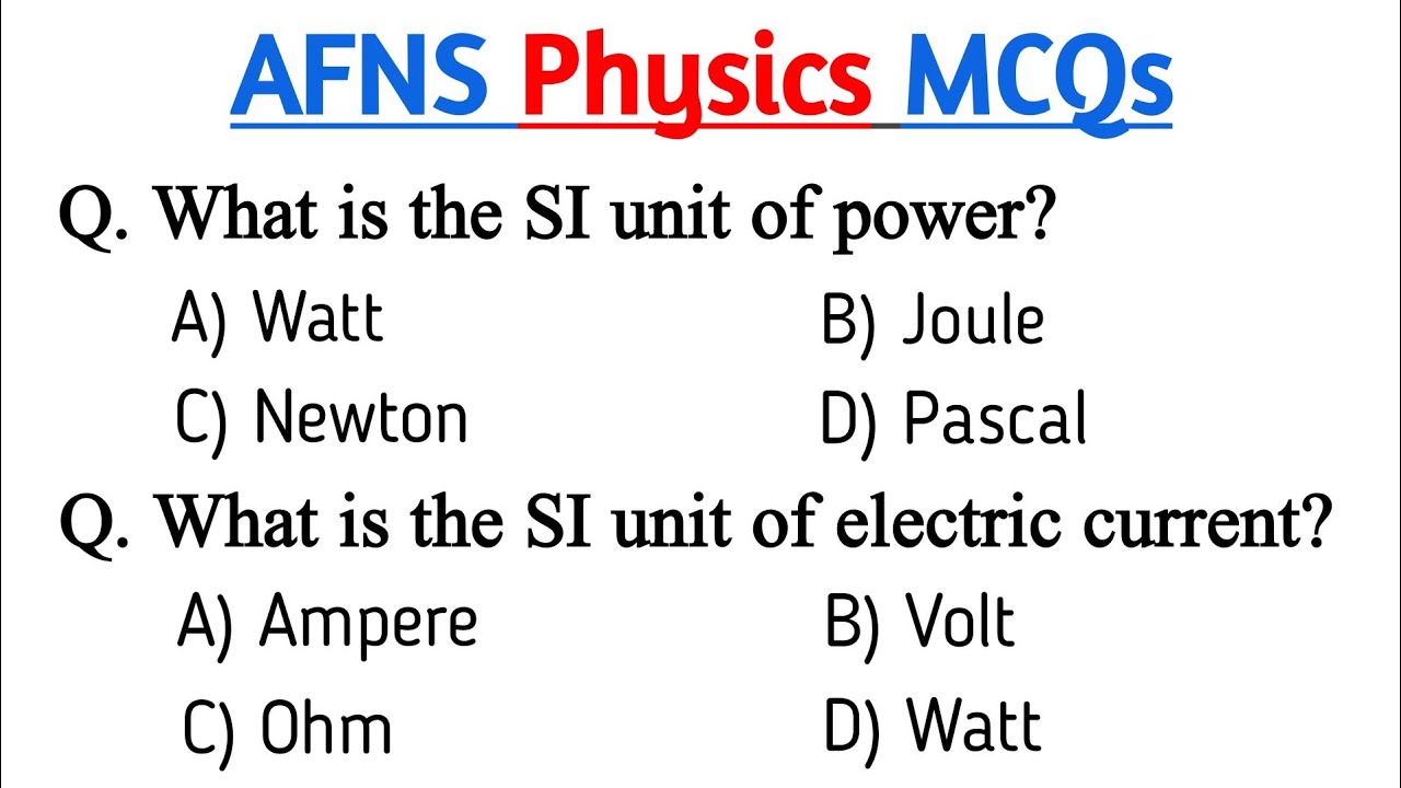 AFNS Physics Tests Important MCQS | AFNS Test Preparation 2023