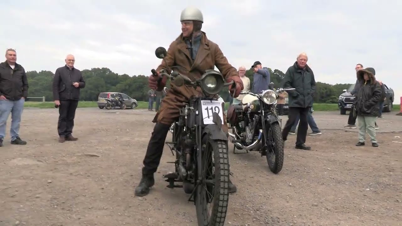 Old veteran motorcycles prepare and start up for the 2024 Pioneer Run.