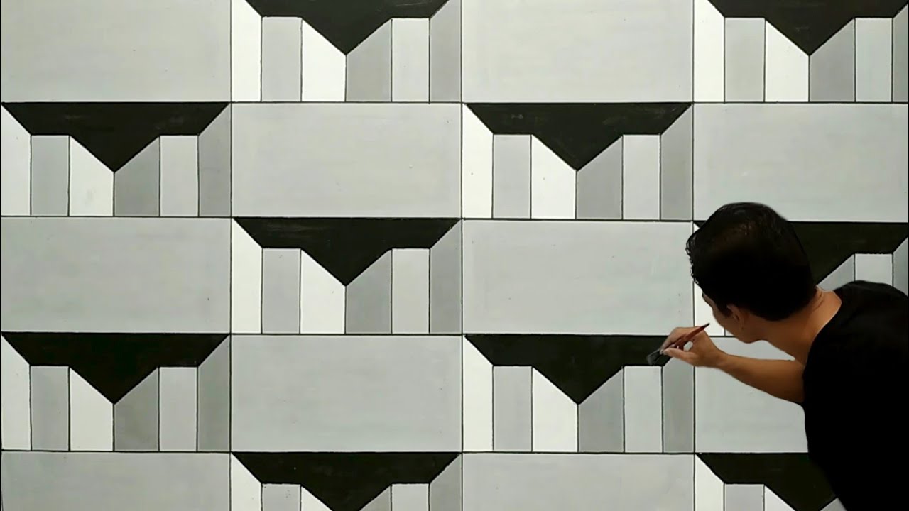 3D wall painting step by step | Optical illusion | Wall art decoration | lukisan dinding yang indah