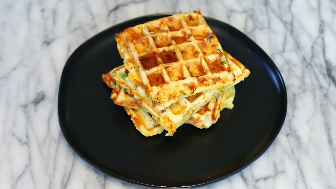 Bacon And Cheese Waffles - Cheddar Bacon Savory Waffles