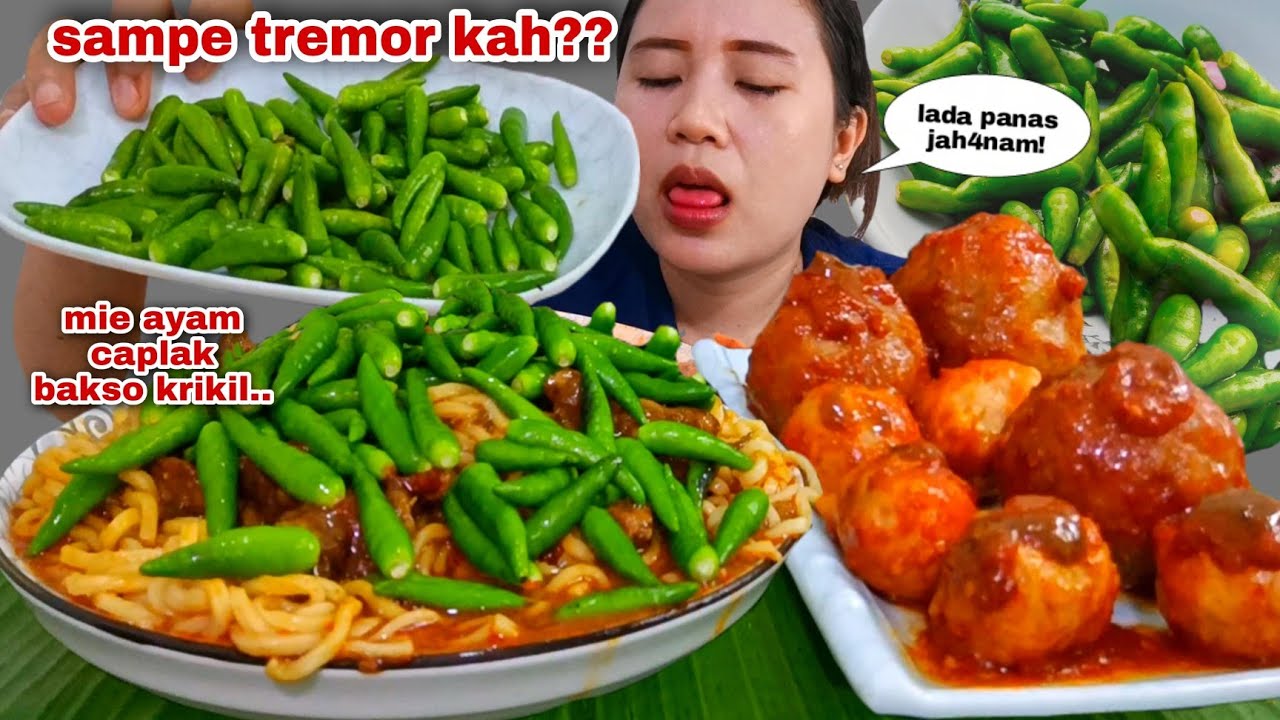KEBANYAKAN RAWIT CAPLAK⁉️ MIE AYAM PEDAS BAKSO KRIKIL CABE RAWIT MENTAH MUKBANG