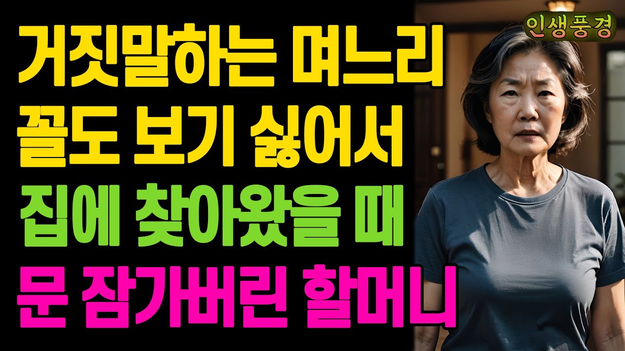 거짓말하는 며느리 꼴도 보기 싫어서 집에 찾아왔을 때 문 잠가버린 할머니 노년의 삶의 지혜 행복한 노후생활 부모자식갈등 사연 이야기 오디오북