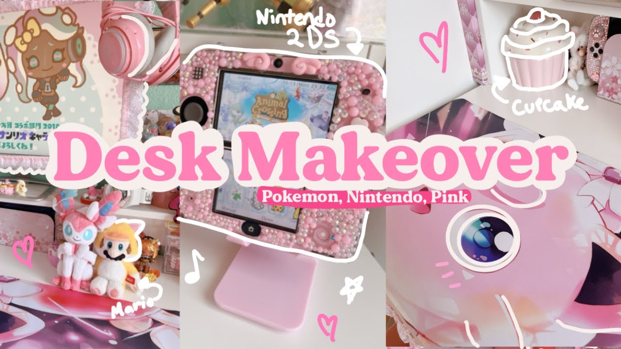 desk makeover ‧ ୨୧˚ 🍥🫧💕| Nintendo, desk tour, pink
